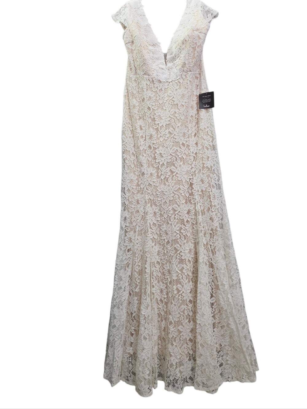 Nwt Lulu's Icing On The Cake Cap Sleeve Deep V Ivory  Floral Lace Wedding Dress - Picture 17 of 17